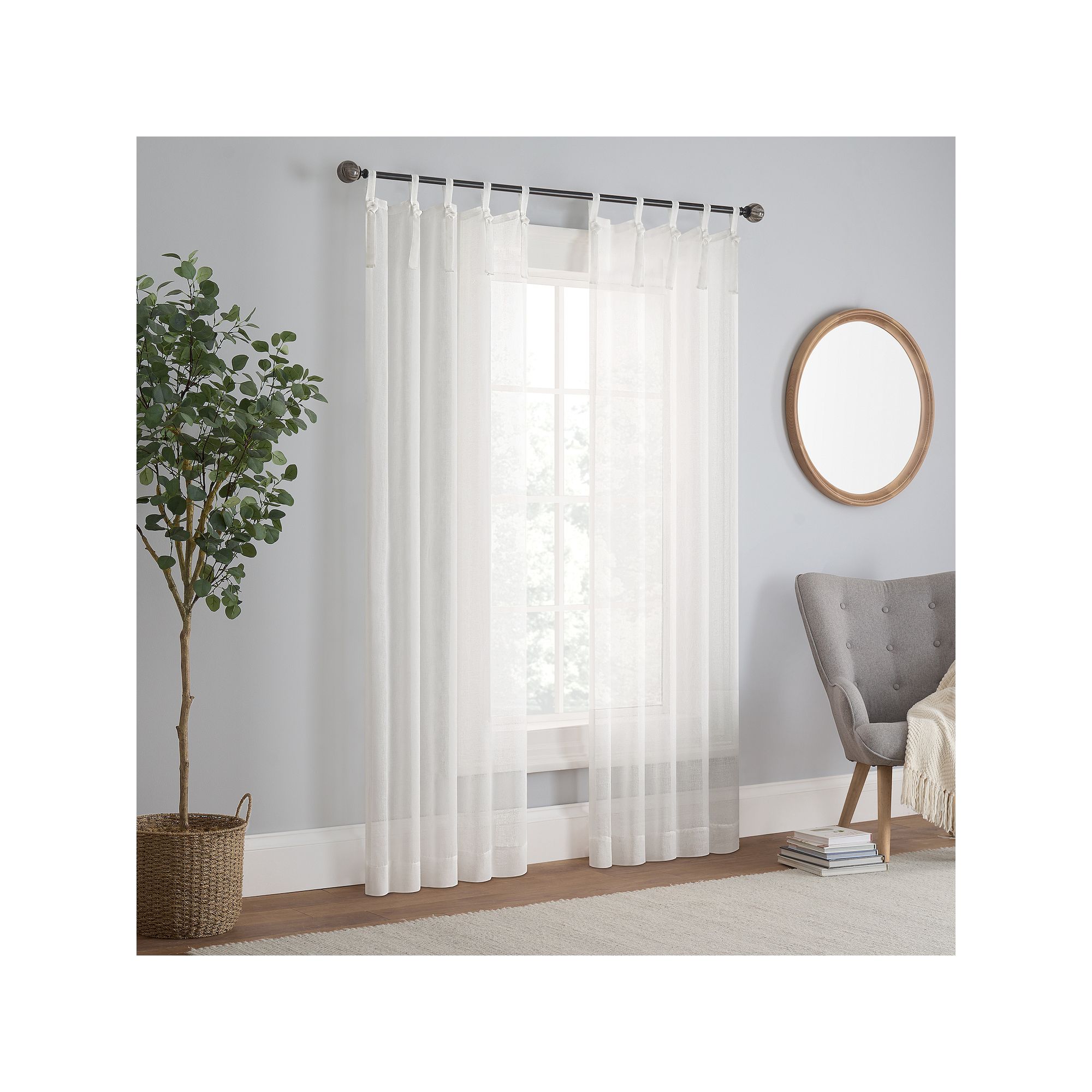 Eclipse 2-Pack Tasha Tie Top Window Curtains, White
