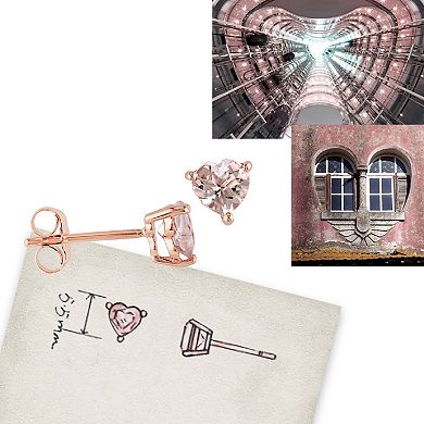 Stella Grace 10k Rose Gold Heart-Cut Morganite Solitaire Stud Earrings