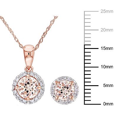 Stella Grace 10k Rose Gold Morganite & 1/6 Carat T.W. Diamond Halo Stud Earrings & Necklace Set