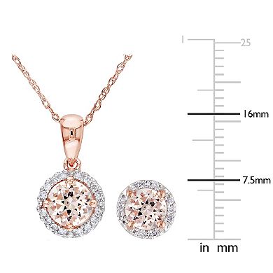 Stella Grace 10k Rose Gold Morganite & 1/6 Carat T.W. Diamond Halo Stud Earrings & Necklace Set