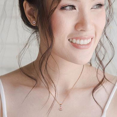 Stella Grace 10k Rose Gold Morganite & 1/6 Carat T.W. Diamond Halo Stud Earrings & Necklace Set