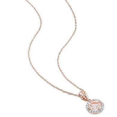 Stella Grace 10k Rose Gold Morganite & 1/6 Carat T.W. Diamond Halo Stud Earrings & Necklace Set