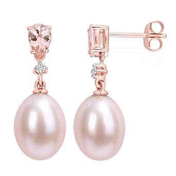 Stella Grace 10k Rose Gold Pink Freshwater Cultured Pearl, Morganite & Diamond Accent Drop Earrings