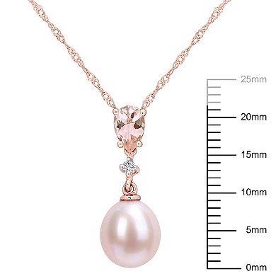 Stella Grace 10k Rose Gold Pink Freshwater Cultured Pearl, Morganite & Diamond Accent Drop Pendant Necklace
