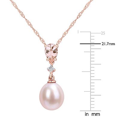 Stella Grace 10k Rose Gold Pink Freshwater Cultured Pearl, Morganite & Diamond Accent Drop Pendant Necklace