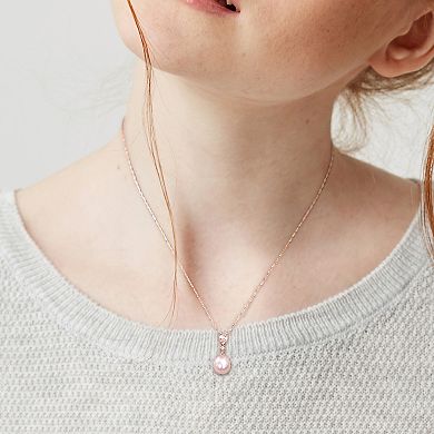 Stella Grace 10k Rose Gold Pink Freshwater Cultured Pearl, Morganite & Diamond Accent Drop Pendant Necklace