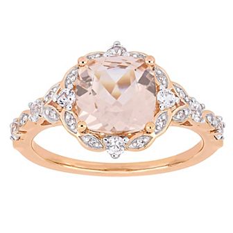 Stella Grace 14k Rose Gold Morganite, White Sapphire & Diamond Accent Vintage Halo Engagement Ring