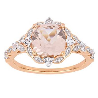 Stella Grace 14k Rose Gold Morganite, White Sapphire & Diamond Accent Vintage Halo Engagement Ring