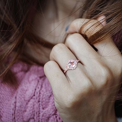 Stella Grace 14k Rose Gold Morganite, White Sapphire & Diamond Accent Vintage Halo Engagement Ring