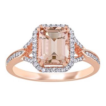 Stella Grace 14k Rose Gold Morganite & 1/5 Carat T.W. Diamond Halo Engagement Ring