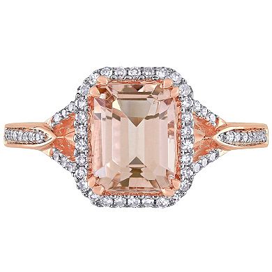 Stella Grace 14k Rose Gold Morganite & 1/5 Carat T.W. Diamond Halo Engagement Ring