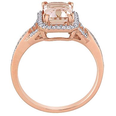 Stella Grace 14k Rose God Morganite & 1/5 Carat T.W. Diamond Halo Engagement Ring