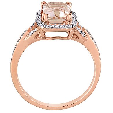 Stella Grace 14k Rose Gold Morganite & 1/5 Carat T.W. Diamond Halo Engagement Ring