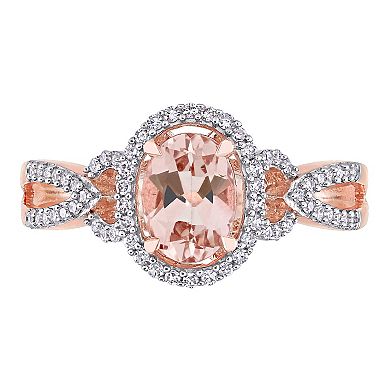 Stella Grace 14k Rose Gold Morganite & 1/5 Carat T.W. Diamond Halo Twist Engagement Ring