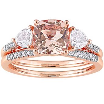 Stella Grace 10k Rose Gold Morganite, White Topaz & 1/10 Carat T.W. Diamond Bridal Ring Set