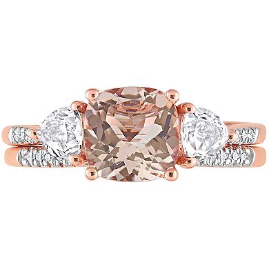 Stella Grace 10k Rose Gold Morganite, White Topaz & 1/10 Carat T.W. Diamond Bridal Ring Set