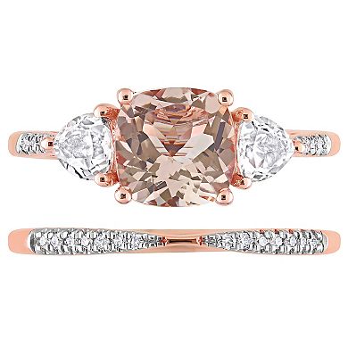 Stella Grace 10k Rose Gold Morganite, White Topaz & 1/10 Carat T.W. Diamond Bridal Ring Set