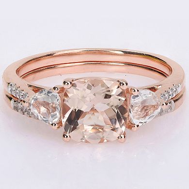 Stella Grace 10k Rose Gold Morganite, White Topaz & 1/10 Carat T.W. Diamond Bridal Ring Set