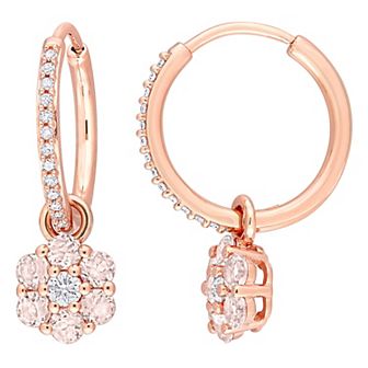 Stella Grace 10k Rose Gold Morganite, White Topaz & 1/8 Carat T.W. Diamond Floral Hoop Earrings