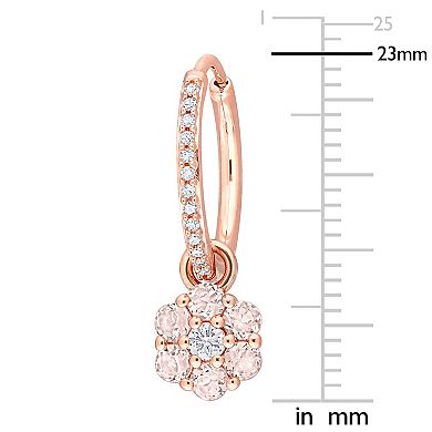 Stella Grace 10k Rose Gold Morganite, White Topaz & 1/8 Carat T.W. Diamond Floral Hoop Earrings