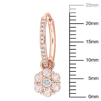 Stella Grace 10k Rose Gold Morganite, White Topaz & 1/8 Carat T.W. Diamond Floral Hoop Earrings