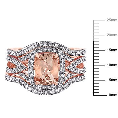 Stella Grace 10k Rose Gold Morganite & 1/3 Carat T.W. Diamond Halo Split Shank Bridal Ring Set