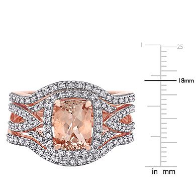 Stella Grace 10k Rose Gold Morganite & 1/3 Carat T.W. Diamond Halo Split Shank Bridal Ring Set