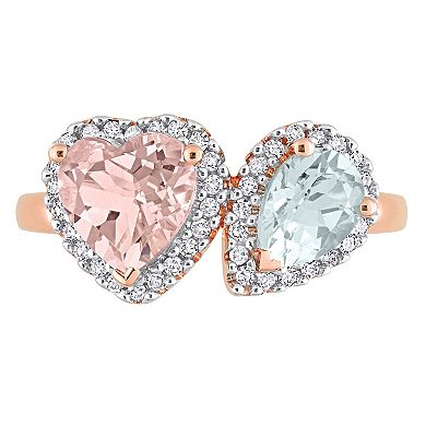 Stella Grace 14K Rose Gold Morganite, Aquamarine & 1/5 Carat T.W. Diamond Ring