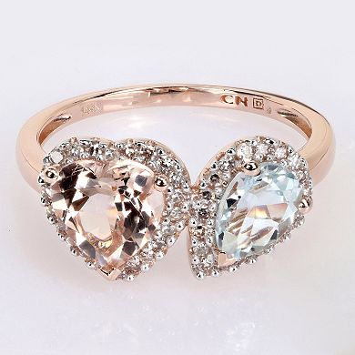 Stella Grace 14K Rose Gold Morganite, Aquamarine & 1/5 Carat T.W. Diamond Ring