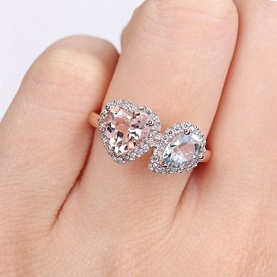 Stella Grace 14K Rose Gold Morganite, Aquamarine & 1/5 Carat T.W. Diamond Ring