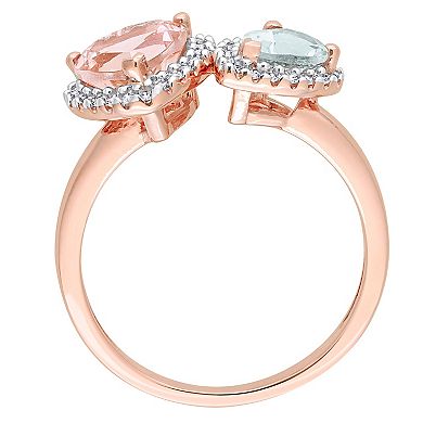 Stella Grace 14K Rose Gold Morganite, Aquamarine & 1/5 Carat T.W. Diamond Ring