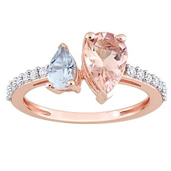 Stella Grace 14K Rose Gold Morganite, Aquamarine & 1/5 Carat T.W. Diamond 2-Stone Ring