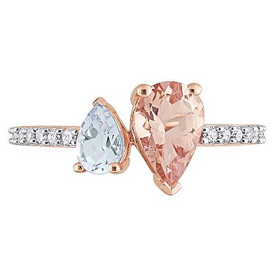 Stella Grace 14K Rose Gold Morganite, Aquamarine & 1/5 Carat T.W. Diamond 2-Stone Ring