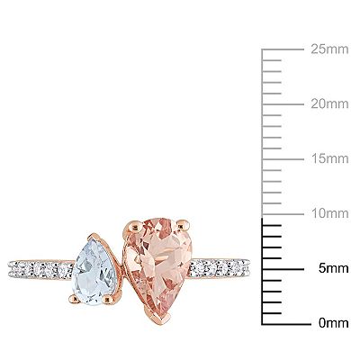 Stella Grace 14K Rose Gold Morganite, Aquamarine & 1/5 Carat T.W. Diamond 2-Stone Ring
