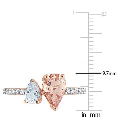 Stella Grace 14K Rose Gold Morganite, Aquamarine & 1/5 Carat T.W. Diamond 2-Stone Ring