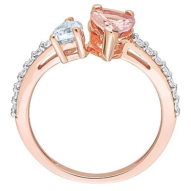 Stella Grace 14K Rose Gold Morganite, Aquamarine & 1/5 Carat T.W. Diamond 2-Stone Ring