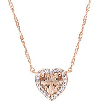 Stella Grace 14K Rose Gold Morganite & 1/10 Carat T.W. Diamond Halo Necklace