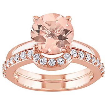 Stella Grace 10K Rose Gold Morganite & Created White Sapphire Bridal Ring Set