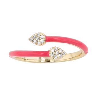 14k Gold-Plated Silver with Cubic Zirconia Pink Enamel Stacking Ring
