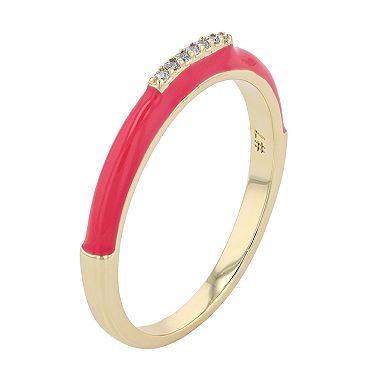 14k Gold-Plated Silver with Cubic Zirconia Enamel Slim Stacking Ring