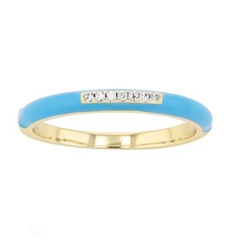 14k Gold-Plated Silver with Cubic Zirconia Enamel Slim Stacking Ring