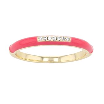 14k Gold-Plated Silver with Cubic Zirconia Enamel Slim Stacking Ring