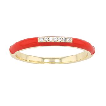 14k Gold-Plated Silver with Cubic Zirconia Enamel Slim Stacking Ring