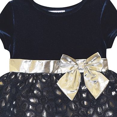 Toddler Girl Blueberi Boulevard Short Sleeve Silver Bow Detail Dress
