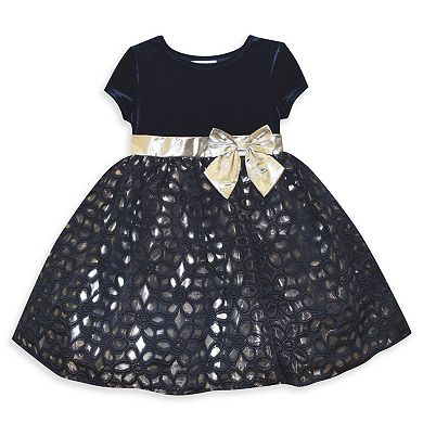 Toddler Girl Blueberi Boulevard Short Sleeve Silver Bow Detail Dress