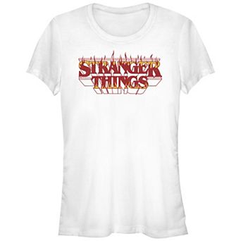 Juniors' Stranger Things Fire Logo Fitted Graphic Tee