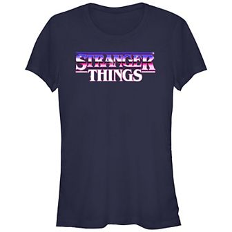 Juniors' Stranger Things Chrome 3D Logo Fitted Graphic Tee