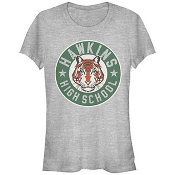 Juniors' Stranger Things Hawkins High School Logo Fitted Graphic Tee