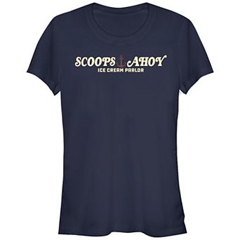 Juniors' Stranger Things Scoops Ahoy Simple Logo Fitted Graphic Tee