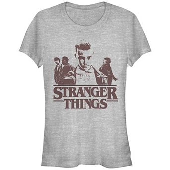 Juniors' Stranger Things Group Shot Fade Logo Fitted Graphic Tee